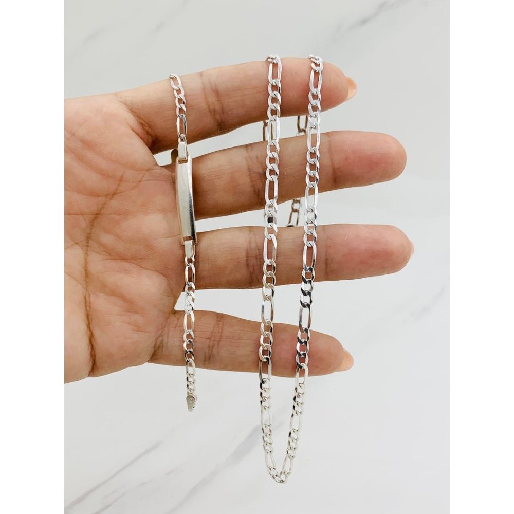 925 Sterling Silver Necklace and Bracelet Kids Figaro